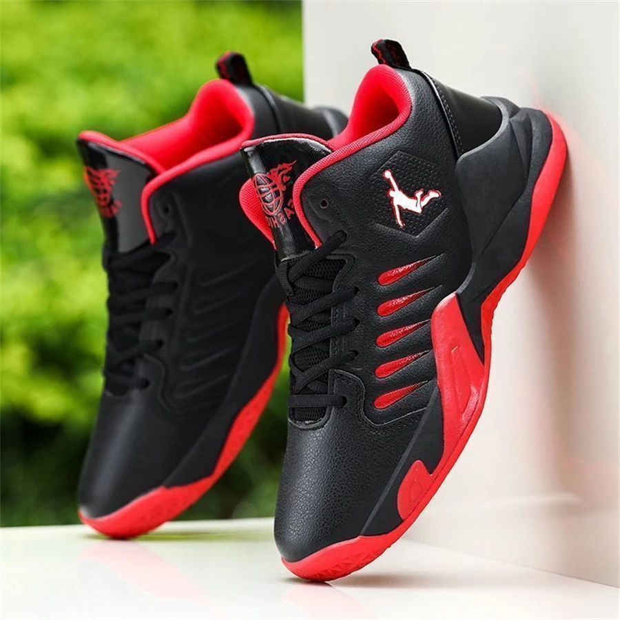 Zapatillas de baloncesto de alta calidad para hombre, zapatos deportivos de entrenamiento atlético, cómodos, color negro y rojo