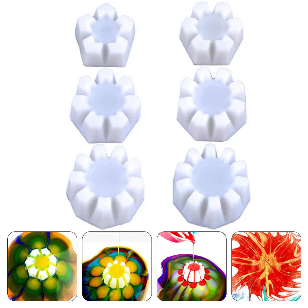 

6 Pcs Cup Silicone Pour Canvas Painting Tool Pouring Medium Accessories White Floral