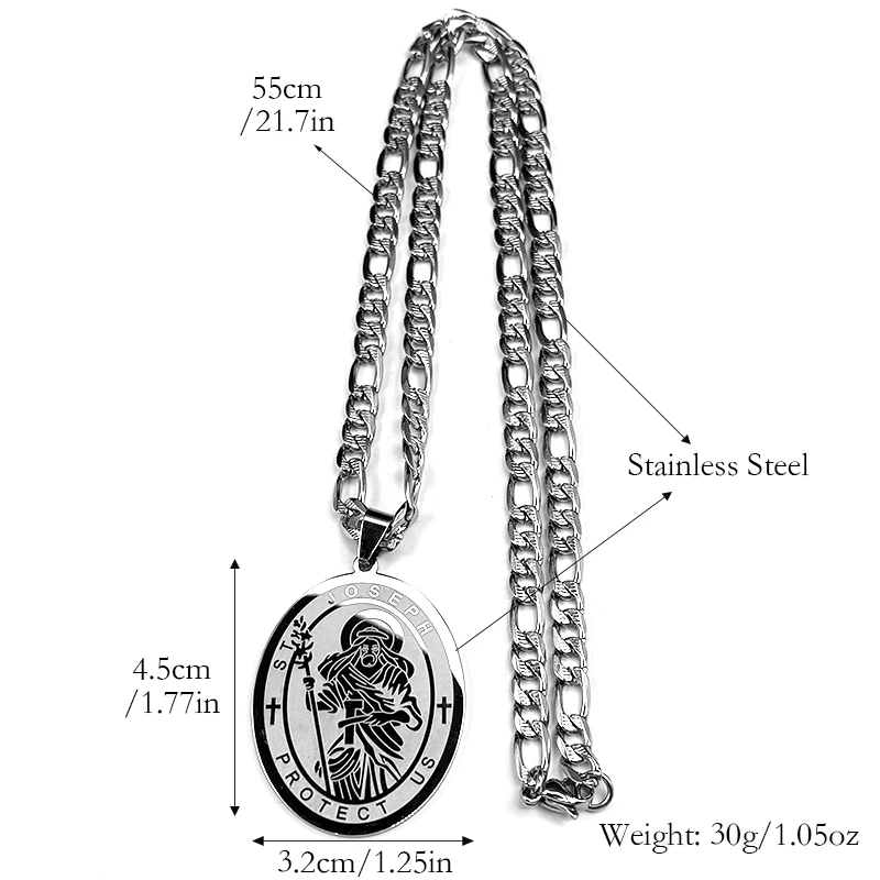 سانت جوزيف حماية لنا البيضاوي قلادة قلادة للنساء الرجال الفولاذ المقاوم للصدأ الذهب اللون الكاثوليكية الهيب هوب سلسلة ميدالية مجوهرات هدية #6