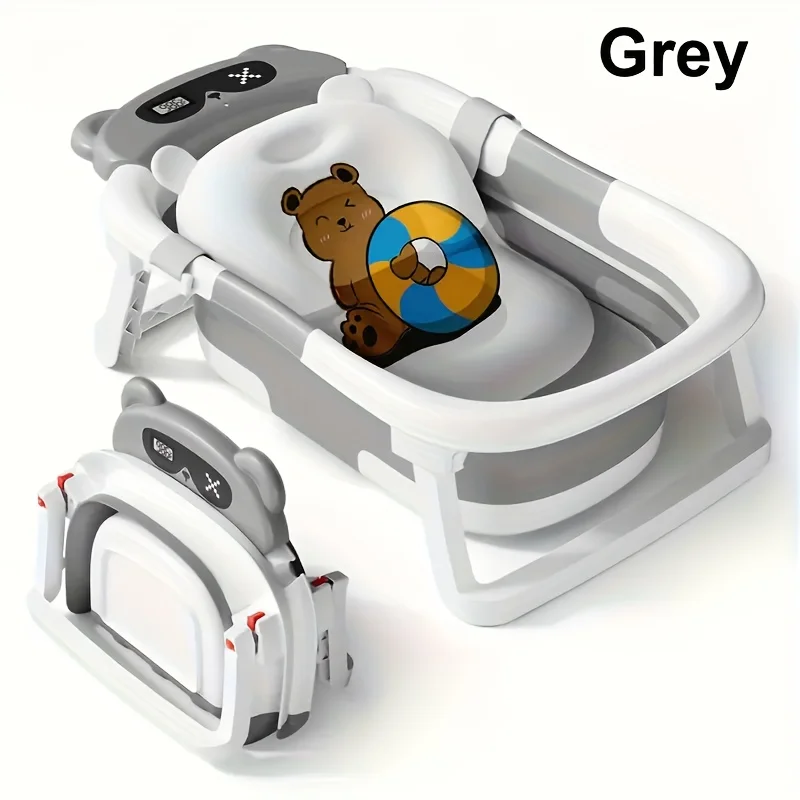 

Foldable baby bathtub set with temperature monitor, portable travel foldable baby bathtub, non-slip base, durable design,