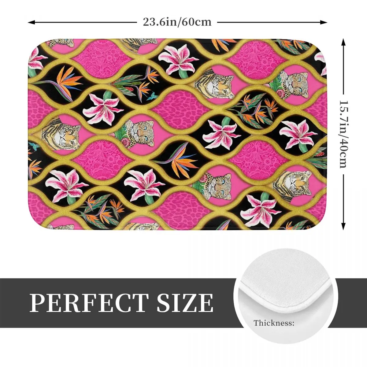 Leopard Print In Hot Pink With Tigers Doormat Kitchen Entrance Home Floor Mat Non-slip Carpet Rug for Bedroom Footpad Mats