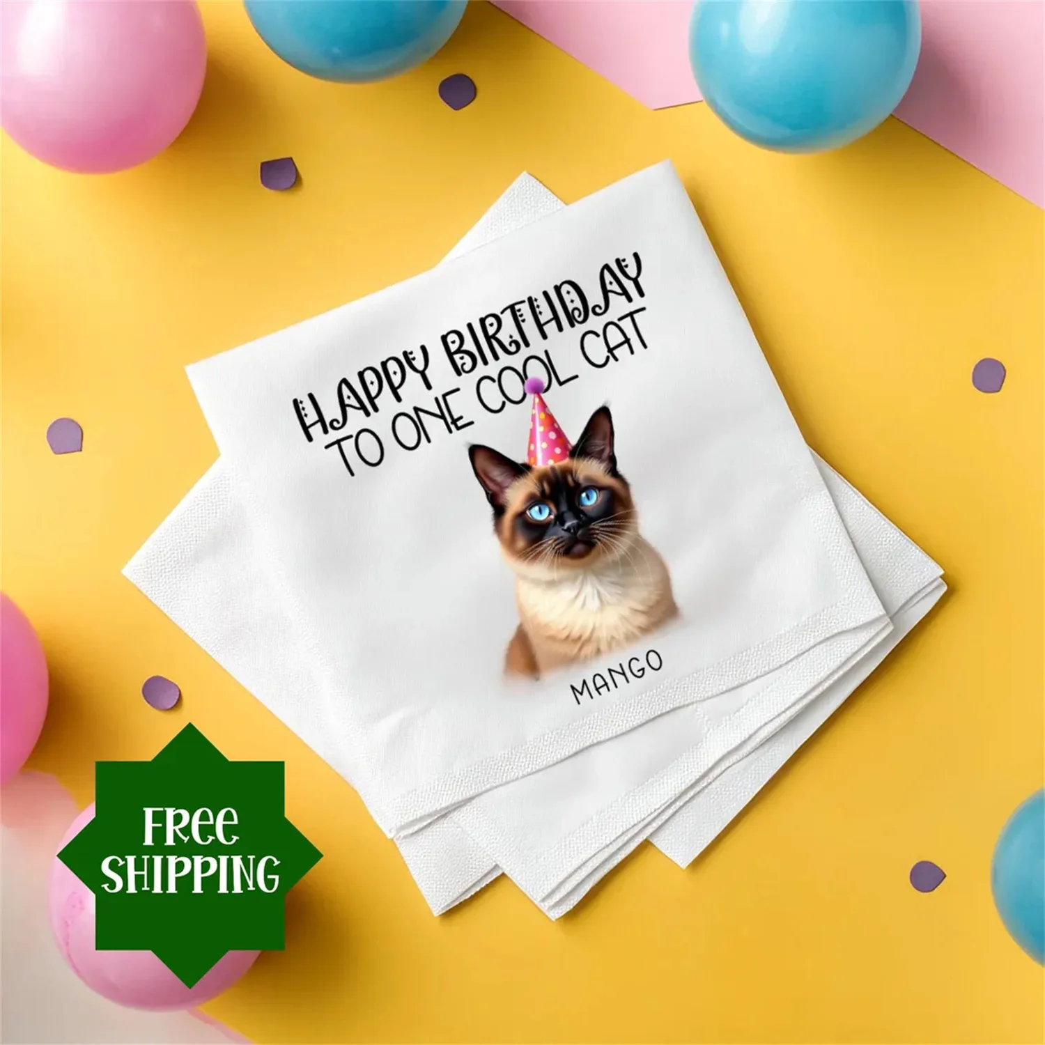 50 PCS Personalized Cat & Pet Birthday Napkins | Custom Dog Napkins | Pet Themed Holiday Napkins | Pet Design Napkins | Cocktail