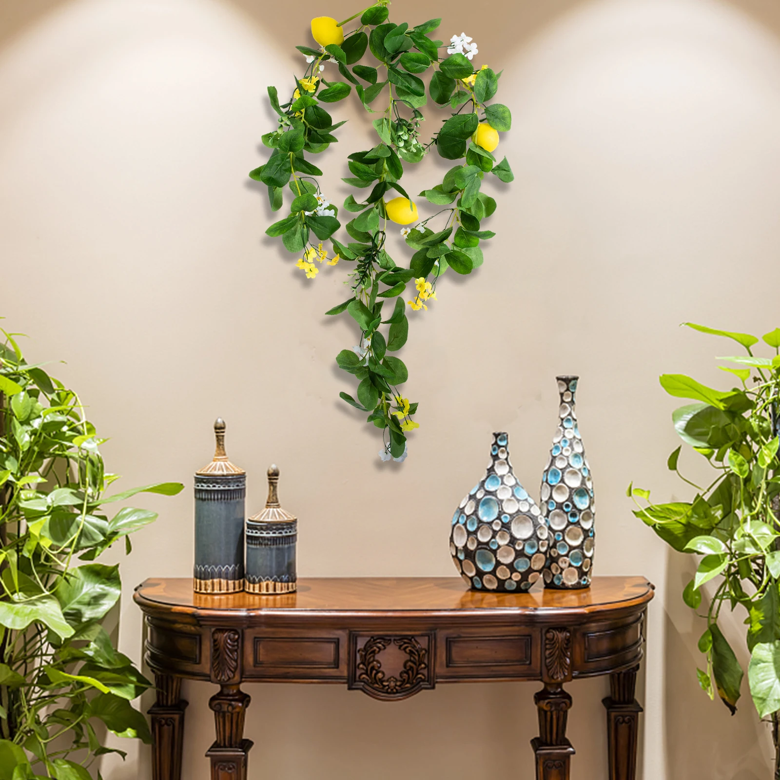 

Artificial Flower Decoration Lemon Branches Garland Hanging Wreaths Spring Fruit Greenery Leaves Swag Wedding Home Party Decor