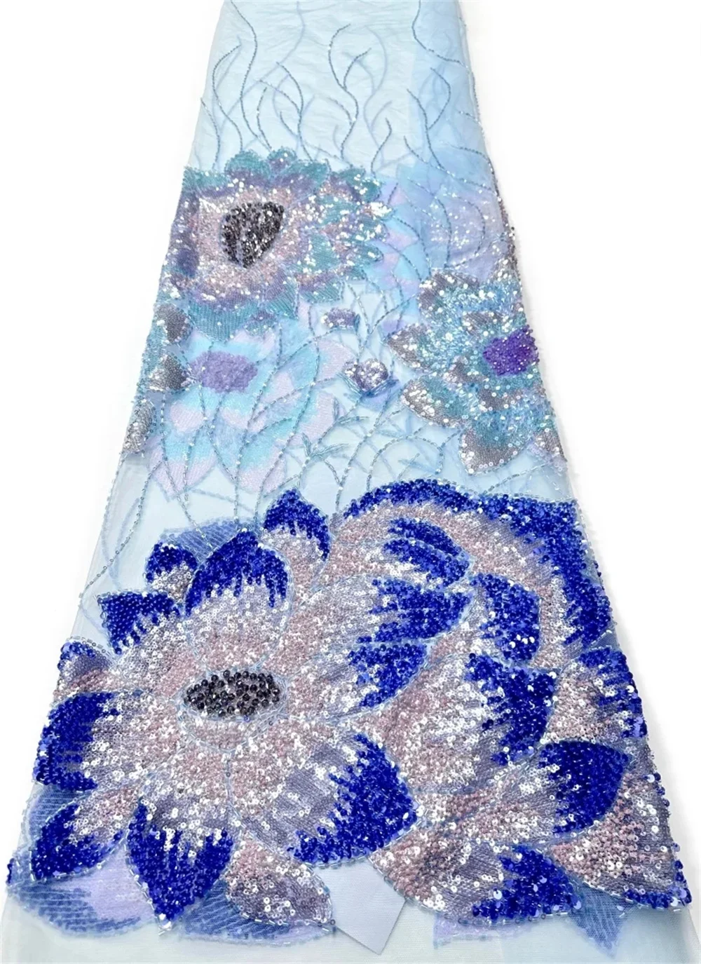 

Luxury French 2026 Hand-Embroidered Beaded Lace Fabric 5 Yards African Nigerian Sequins Flower Lace Fabric Bridal Party Dresses