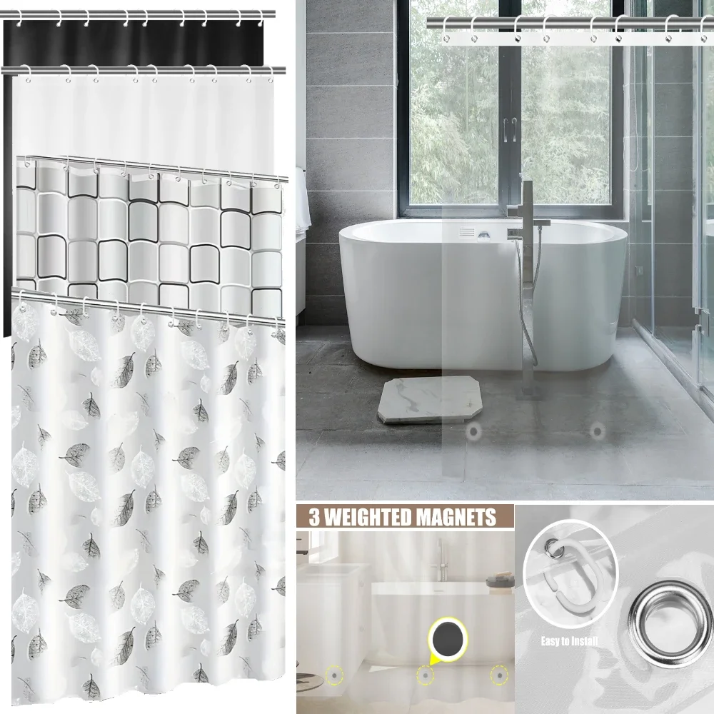 

1pc 180cm/200cm PEVA Shower Curtain Waterproof Mildew Proof Durable Bathroom Screens With Hook Transparent White Black Curtains