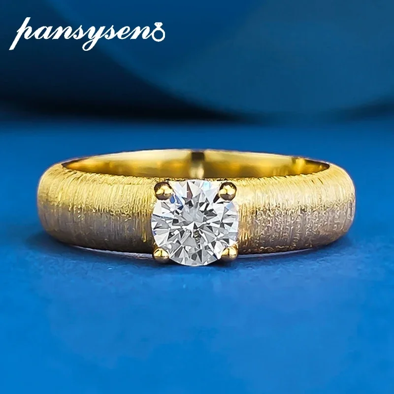 

PANSYSEN Vintage 925 Sterling Silver 5MM Round Cut High Carbon Diamond Ring 18K Gold Plated Wedding Engagement Fine Jewelry Gift