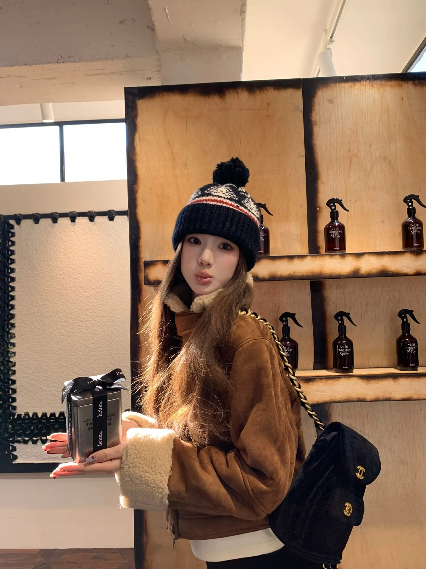 Aaaaxbbb ベックソン スエードジャケット ウール混紡 ショートコート ツートーン ファー裏地 秋冬 レディース カジュアルスタイル スタンダードフィット ジッパー