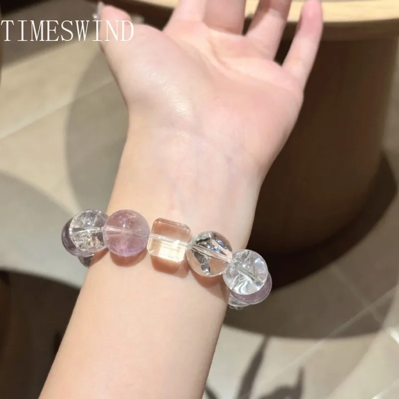 

TIMESWIND Original Natural Purple White Crystal Round Beaded Block Bracelet Bless Women Fashion Jewelry with Certificate