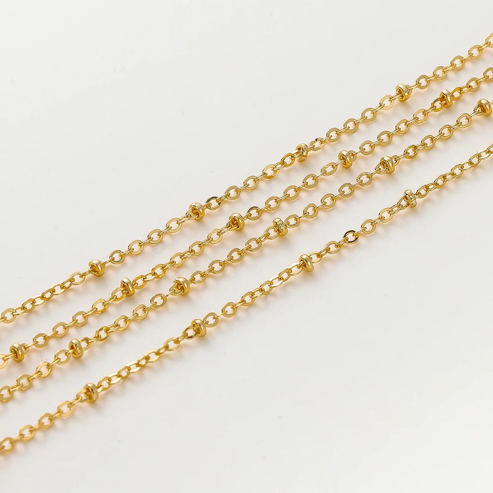 

1Meter 1.5mm 14K/18K Gold Color Plated Brass Chain with 2.3mm Beads for DIY Necklace Bracelet Anklet Jewelry Making Components