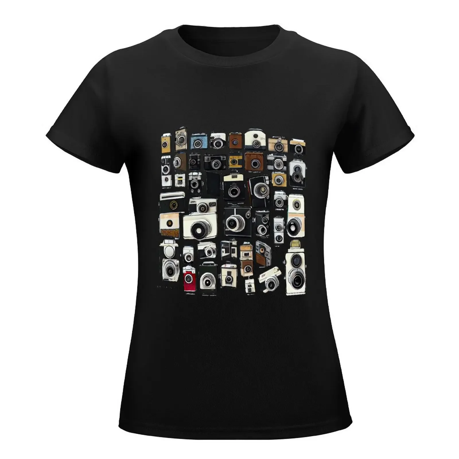 Vintage Photo Cameras Pattern T-Shirt Aesthetic clothing summer tops t-shirts for Women cotton