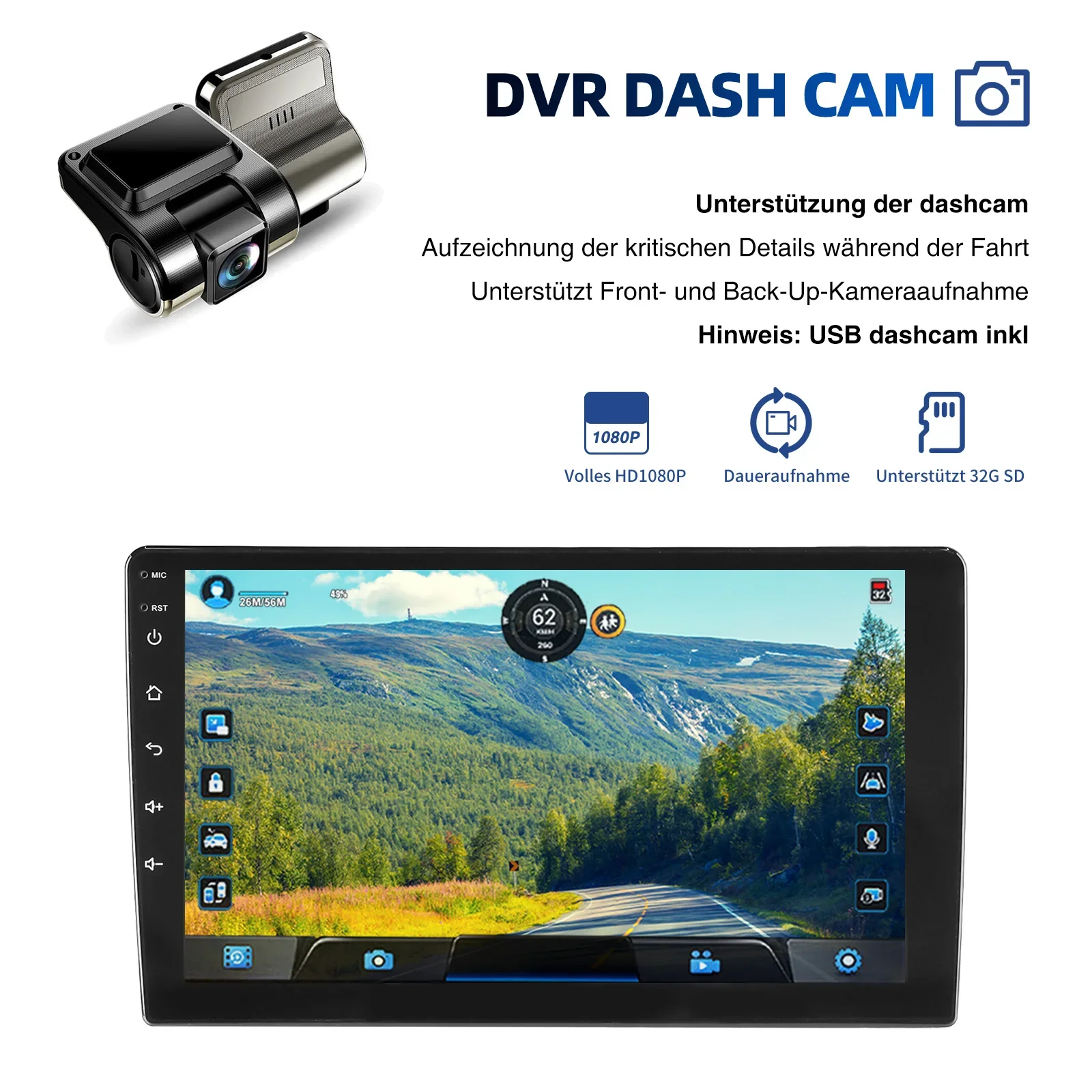 ESSGOO Autoradio 7"/9"/10" 2 DIN 8-Kern Android14 6+128 GB Kabelloses CarPlay Android Auto GPS-Navigation Bluetooth AM FM RDS WiFi QLED Touchscreen 4G LTE Mirror Link Lenkradsteuerung – Detail 19