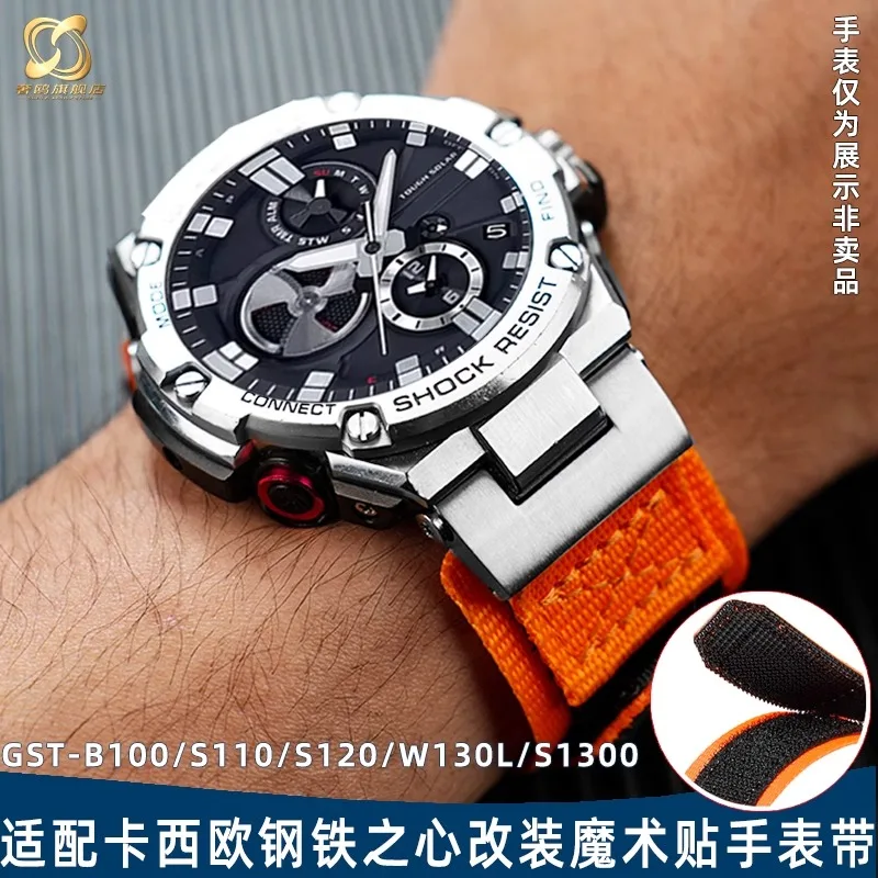 카시오 B100 스틸 하트 GST-B100/w300/400g/s310 수정된 나일론 스트랩 방수 시계 밴드 블랙 블루에 대한 고품질 손목 밴드
