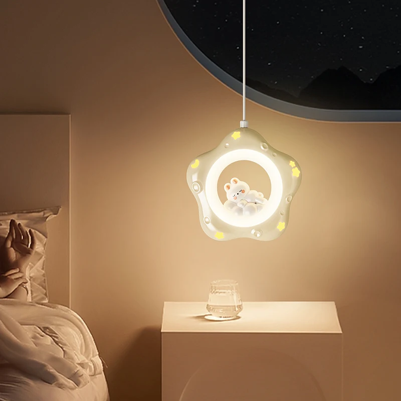 Creative Adorable Bear-shaped Chandelier Children's Room Full-spectrum Eye-friendly Lighting Bedside Pendant Lamp Boys And Girls