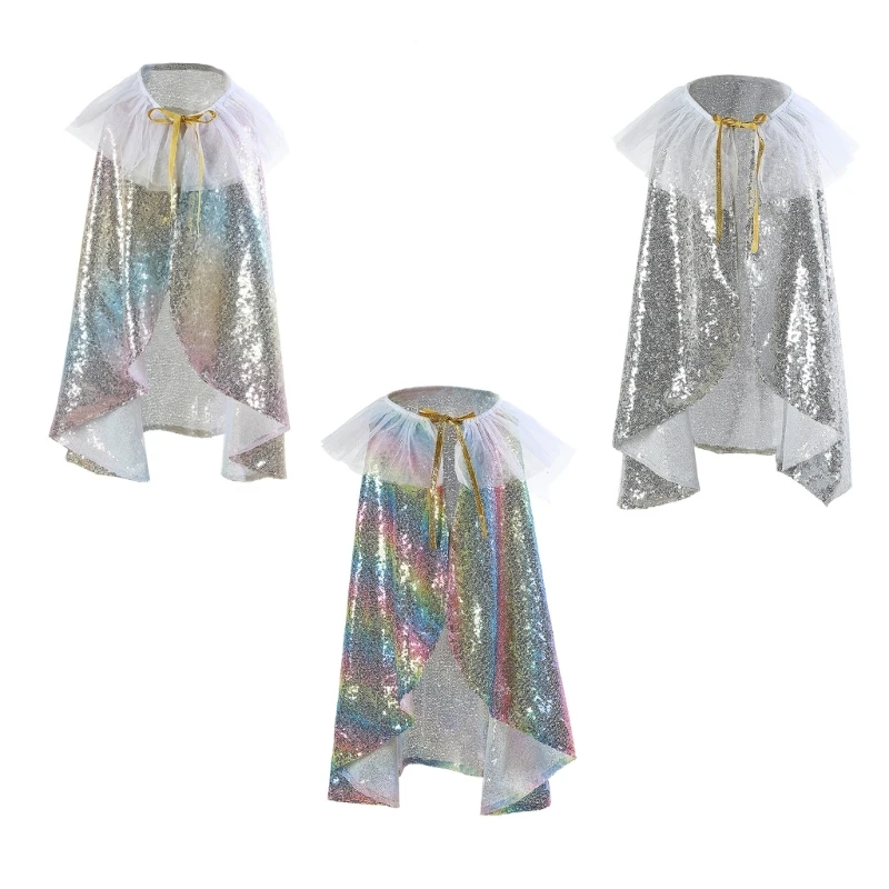 

Girls, Glittering Mesh Cape Princess Dress Up Cape for Cosplays Birthday Parties