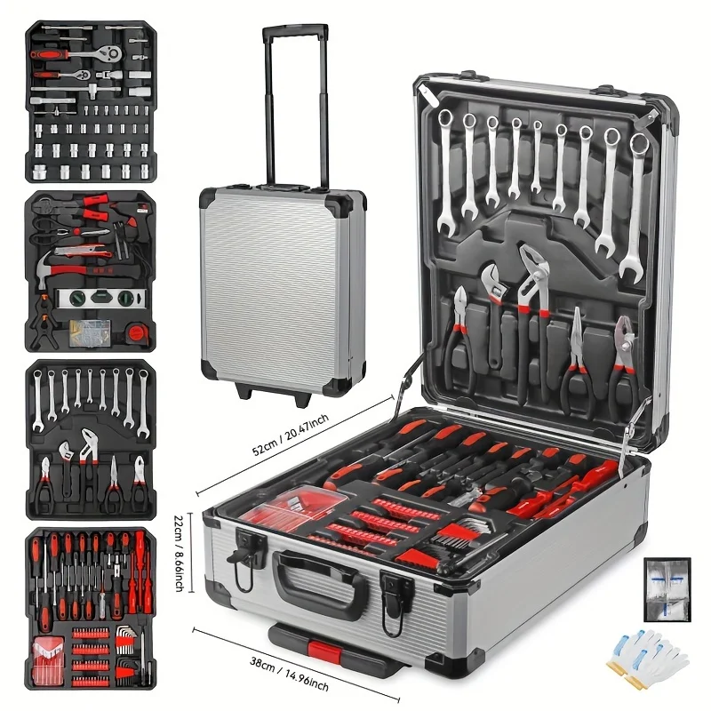 799 pcs stainless steel tool set with aluminum toolbox - including wrench, pliers, and socket, suitable for home and outdoor use