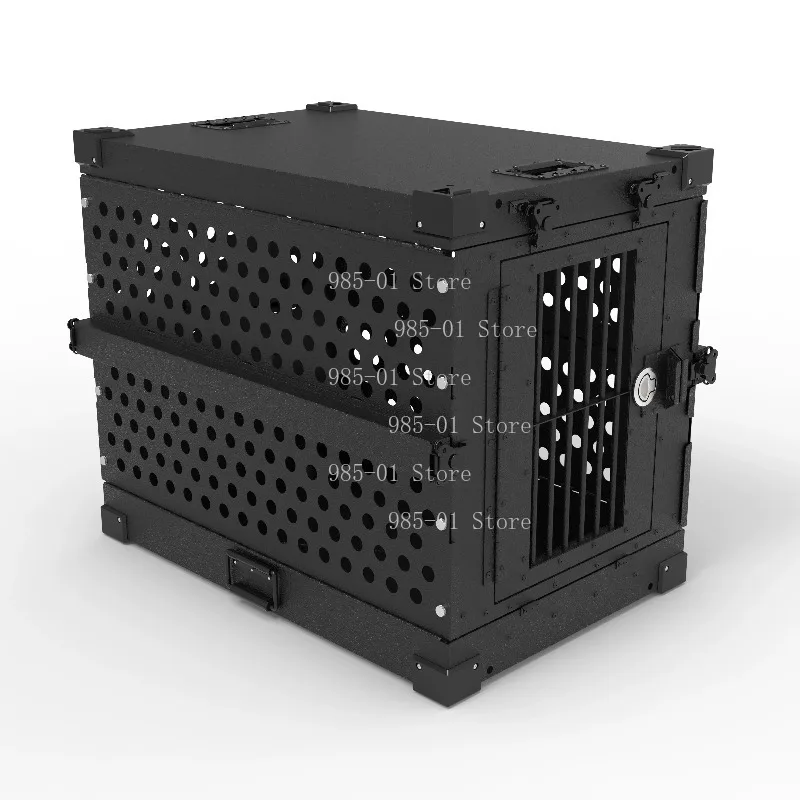Aluminum alloy folding pet crate for medium and large dogs, heavy duty collapsible carrier for car, camping and travel