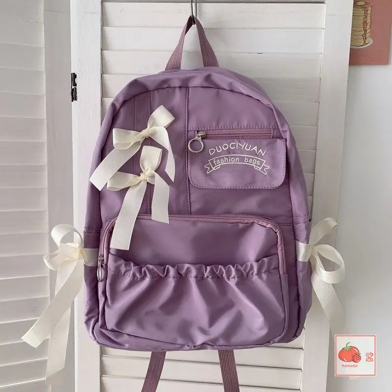 Lovely Bowknot All-match Backpack Forwomen Casual Japanese Style Lolita Zipper Soft Handle School Backpack for College Students