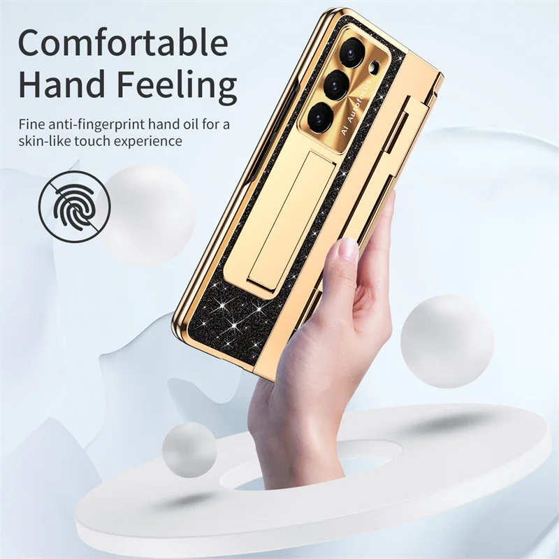 Etui Samsung Galaxy Z Fold 5 4 3 6 5G Screen Protector Luxury Frosting One-Piece Plating Stand Cover For Galaxy Z Fold6 5G