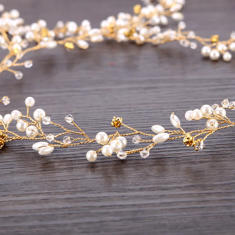 50/100/150cm Fashion Handmade Crystal Pearl  Wire Vines Hairband Wedding Hair Jewelry for Brides Wedding Hair Accessories image 6