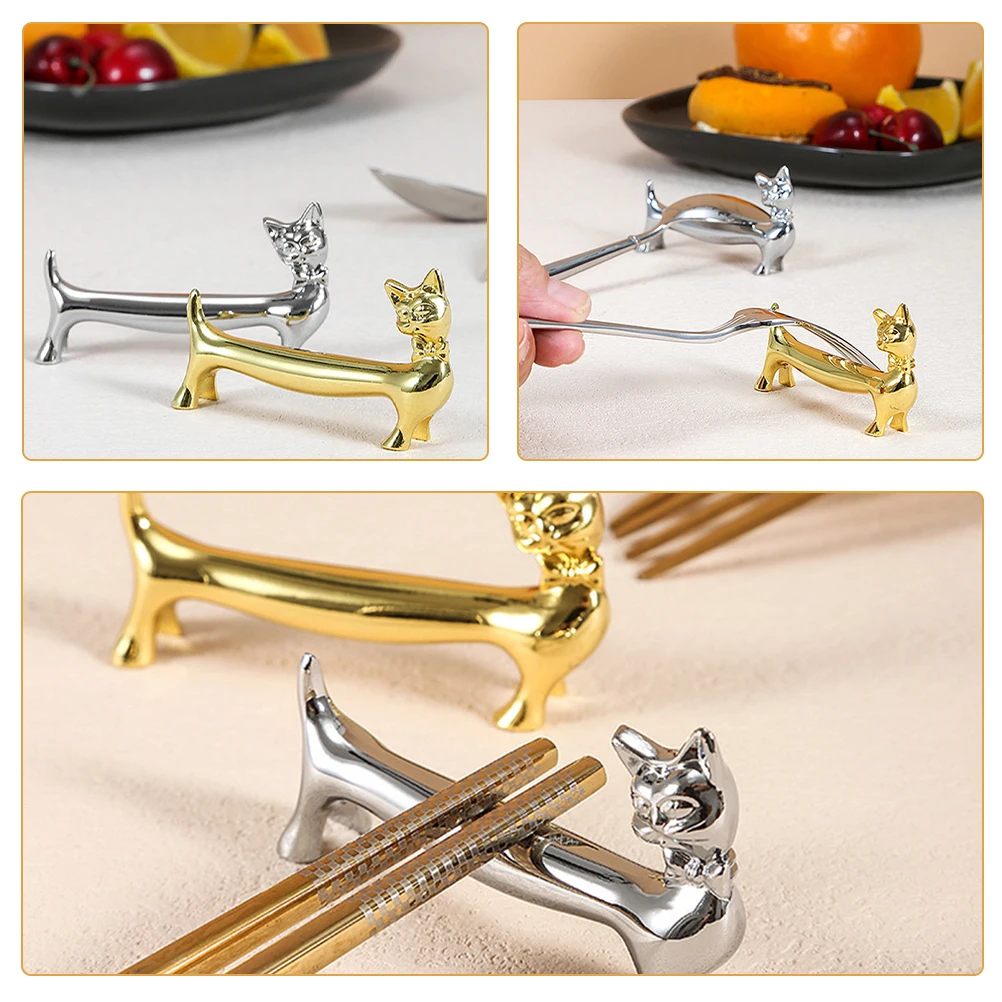 

2pcs Metal Cat Chopstick Rack Zinc Alloy Cute Kitchen Utensils Holder Spoon Rest Multifunctional Cutlery Organizer