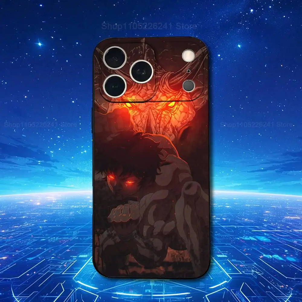 هاتف أنيمي B-Baki H-Hanma رائع لهاتف iPhone 13,12,15,14,11,16,17,Plus,Pro Max,XS,X,XR,SE,Mini,8,7,Soft Silicone Black