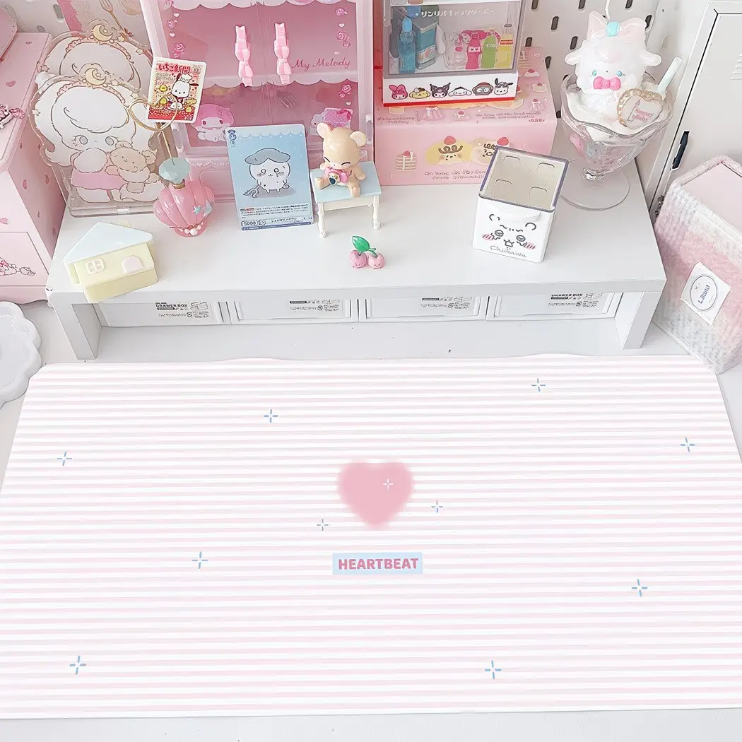 PU Leather Desk Mat Protector Pink Stripe Polka Dot Stars Y2K Mouse Pad Office Game Laptop Waterproof Non-Slip Desk Blotter Pad