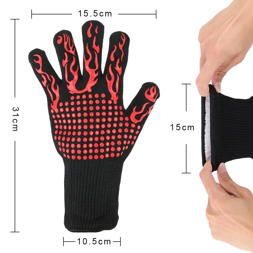 Manoplas para horno de 300-500 grados centígrados, resistentes al calor extremo, ignífugas, ignífugas, para barbacoa, guantes antideslizantes para horno microondas