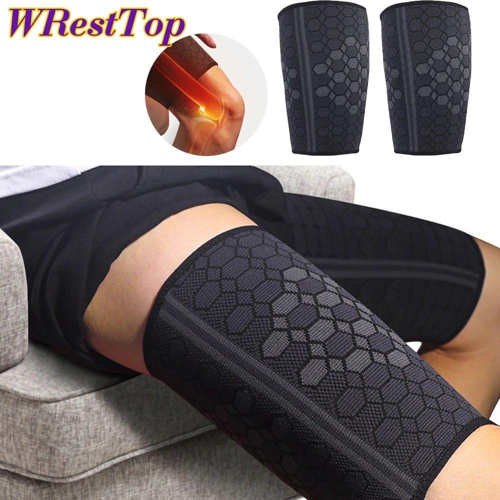 1Pair Thigh Hamstring Compression Sleeve for Quad & Groin Pain Relief & Recovery, Thigh Brace & Wrap Great for Running & Injury