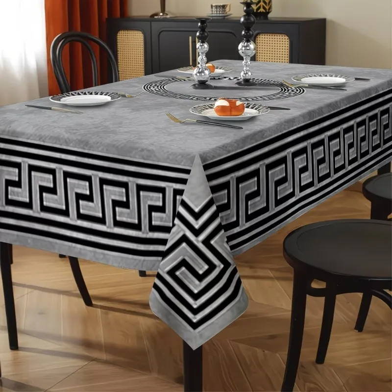 One European-style vintage grey-black chevron tablecloth, rectangular and made of durable polyester fabric.