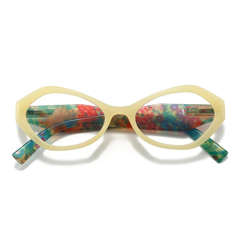 

Fashion Women Multi-color Polygon Reading glasses Pop Lady Floral Reader for Computer Spring Hinge