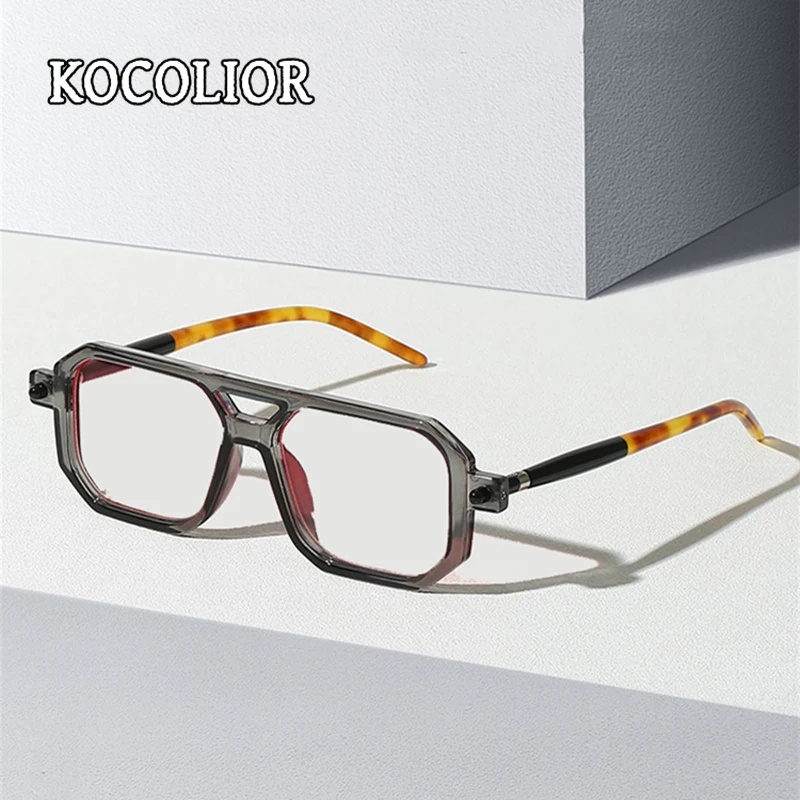 KOCOLIOR Men's Retro Fashion Double Beam Reading Glasses Brand Design Anti Blue Light Photochromic Presbyopia Glasses +0 to +6.0