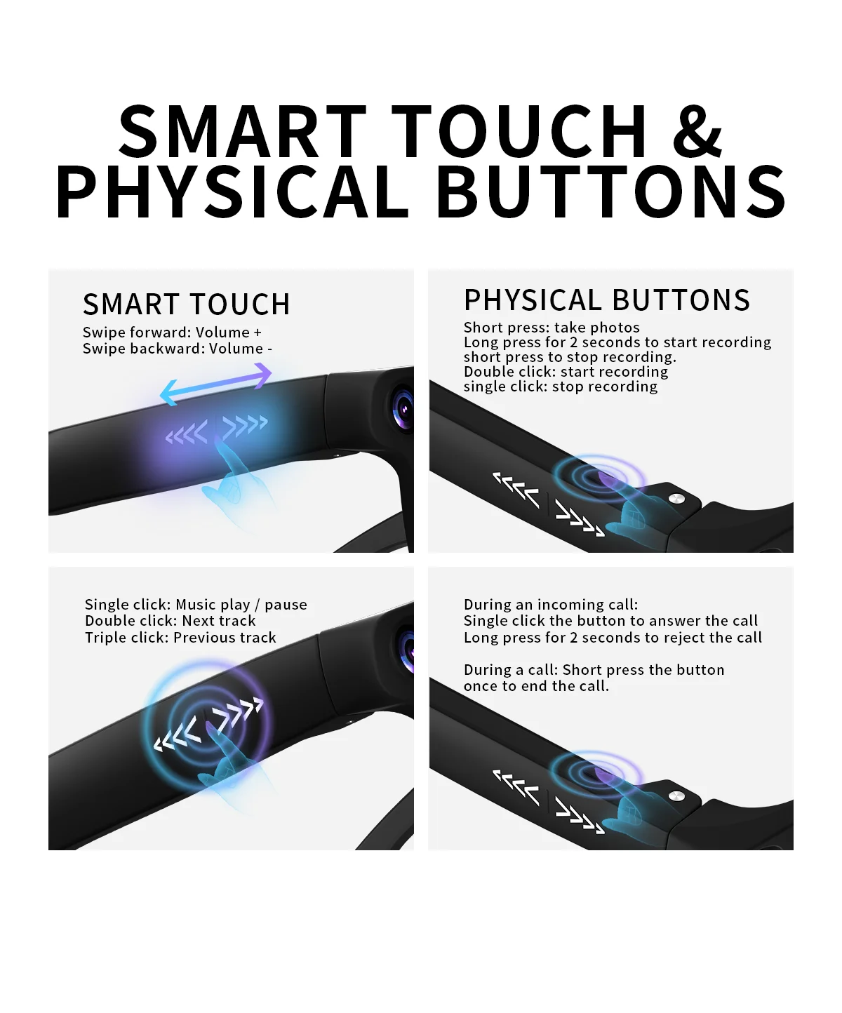 NEW CY03 Smart Glasses 800W HD Camera Intelligent AI Large Model Audio&Video Online Audio Call Translation Smart Touch Glasses