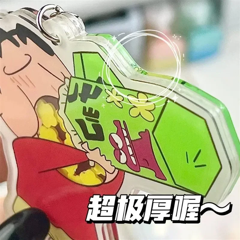 Llavero Kawaii de crayón Shinchan, llavero de Anime, cadena de acrílico para comer galletas, regalo colgante para bolso de niña linda, venta al por mayor