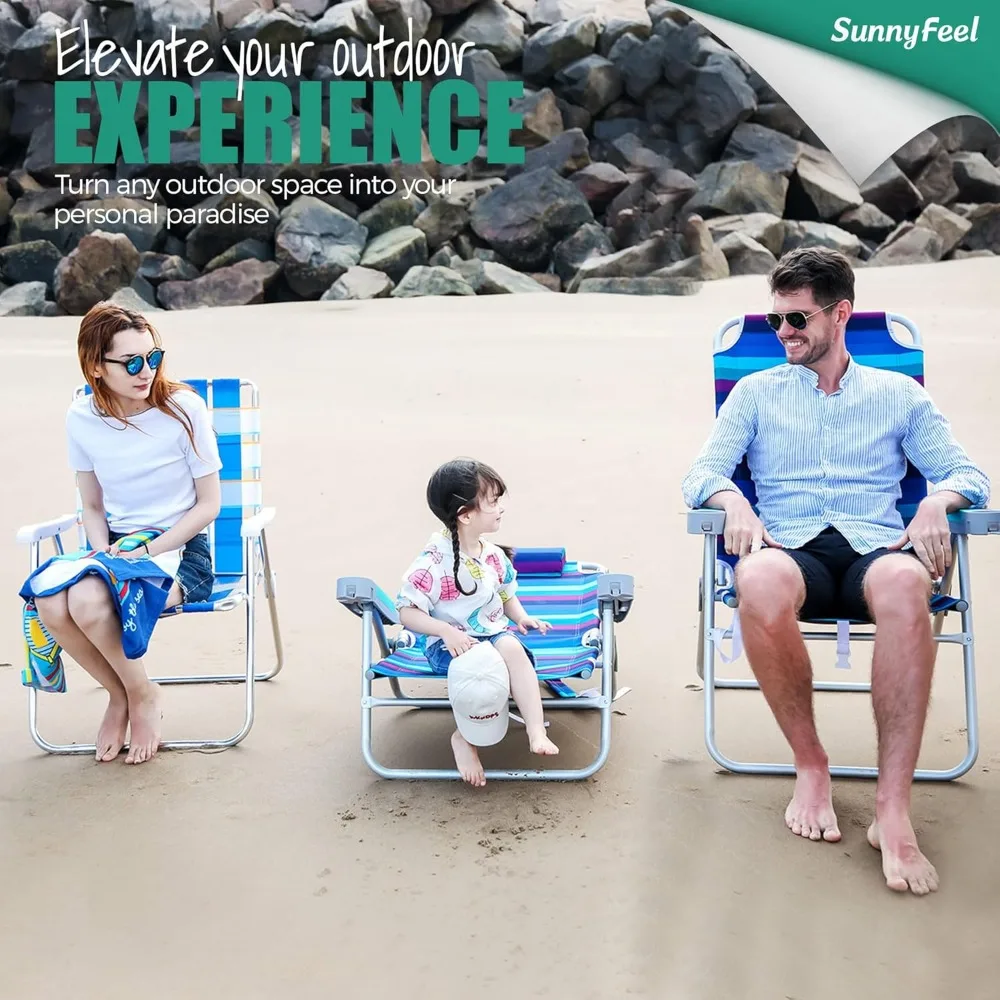 كرسي شاطئ طويل القامة قابل للطي خفيف الوزن ومحمول وشديد التحمل بوزن 500 رطل مع حامل أكواب للتخييم في الهواء الطلق والنزهات