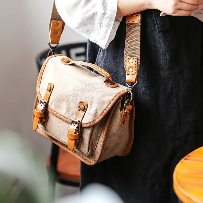 Canvas Leather Bags For Women Vintage Handbags Casual Shoulder Crossbody Bag Eco Bag Korean Messenger Bag Unisex Black Post Bag