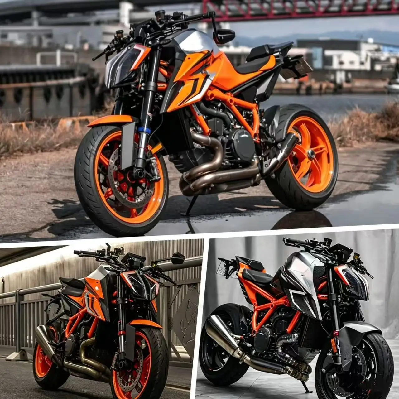 Parti di modifica in fibra di carbonio applicabili a KTM Superduke 1290 per la carrozzeria, parafanghi anteriori e posteriori, e copertura dello scarico.