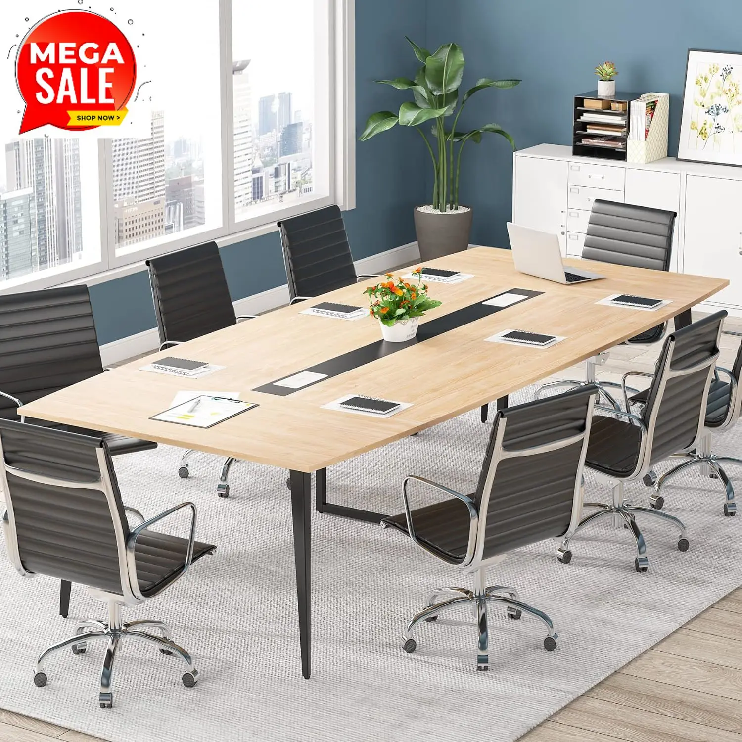 

Конференц-стол 8 футов, 94,48 длина x 47,21 ширина x 29,52 высота дюймов, стол для совещаний в форме лодки с прямоугольными люверсами, современный стол для семинаров и переговорных комнат