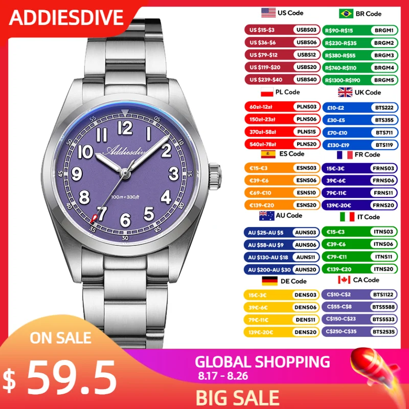 Luxury Watch All Brands - ADDIESDIVE ใหม่นาฬิกาควอตซ์หรูหราแซฟไฟร์ 36 มม.แบรนด์ชั้นนำผู้ชายนาฬิกาข้อมือส่องสว่าง 316L สแตนเลส