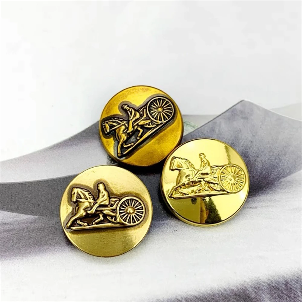 10pcs Vintage Metal Sewing Buttons for Coat Golden Carriage Pattern Designers Fashion Buttons Jacket Clothes Decorative Buttons