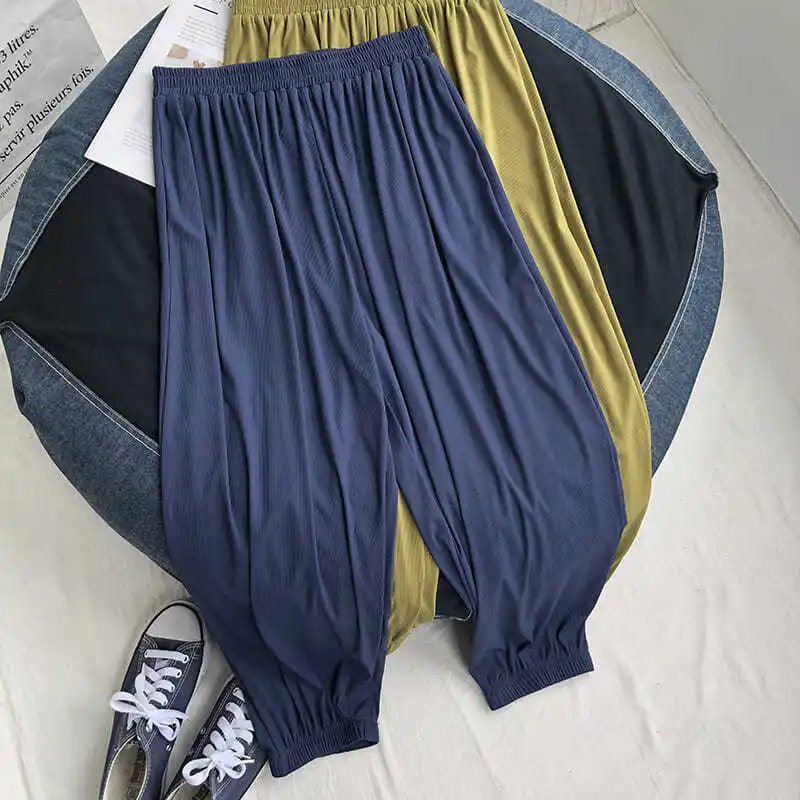 Plus Size 6XL 150KG Summer Thin Pants Solid Color Wide Leg Pants High Elastic Loose Big Home Pants