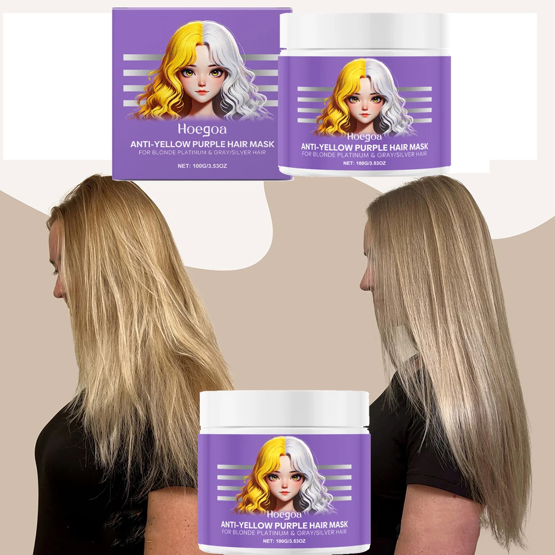 

100ml Purple Hair Mask Deep Conditioner For Blonde, Silver And Gray Hair, Keratin Hair Mask Nourish Repair Damaged and Dry Hair