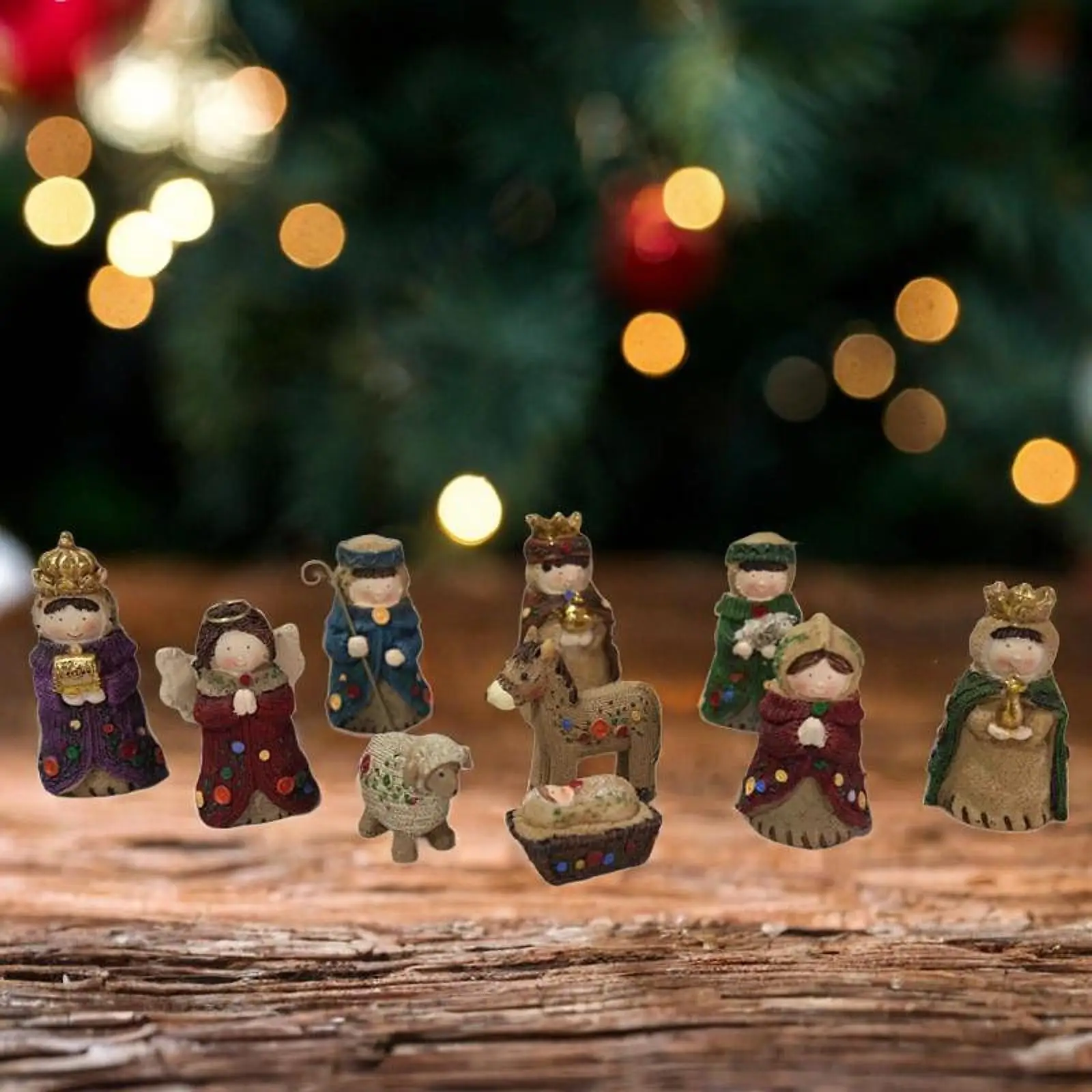 10Pcs Christmas Figurines Nativity Set Sculpture Collection Tabletop Ornaments
