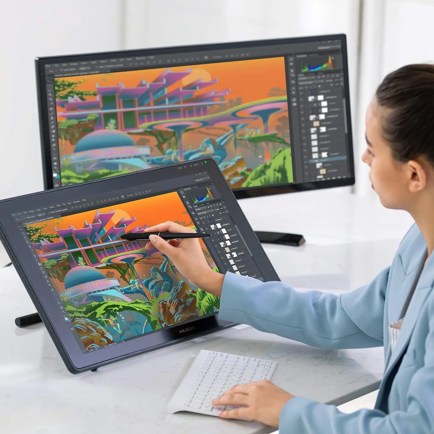 21.5 Inch Huion Kamvas 22 Graphics Tablet Pen Display Full Lamination Screen 1200:1 Contrast Ratio 120%~140% sRGB Gamut