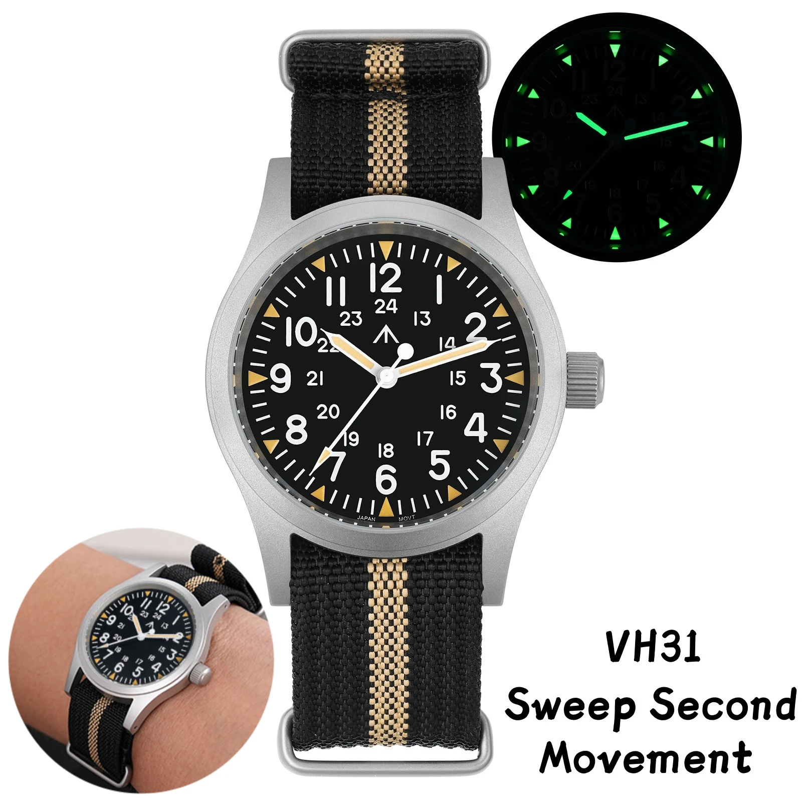 

Militado ML05 Винтажные часы VH31 с секундным механизмом, куполообразным сапфировым стеклом и прозрачным AR-покрытием, светящиеся часы 38 мм