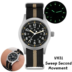 Militado ML05 Vintage Watch VH31 Sweep Second Movement Domed Sapphire Crystal With High Clear AR Coating Luminous 38mm Watches