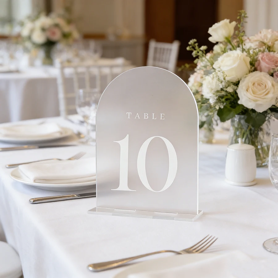 10Pcs Clear Acrylic Sign Arch with Stand Blank Guest Name Tags Wedding Table Number Holder Decoration Supplies DIY Place Card