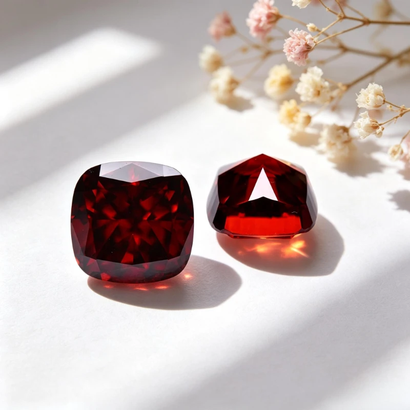Kubisches Zirkonium, Crushed-Ice-Schliff, quadratische Kissenform, rote Farbe, 5A+-Qualität, CZ, 4K-Schliff, hochkarätiger Diamant – Detail 2