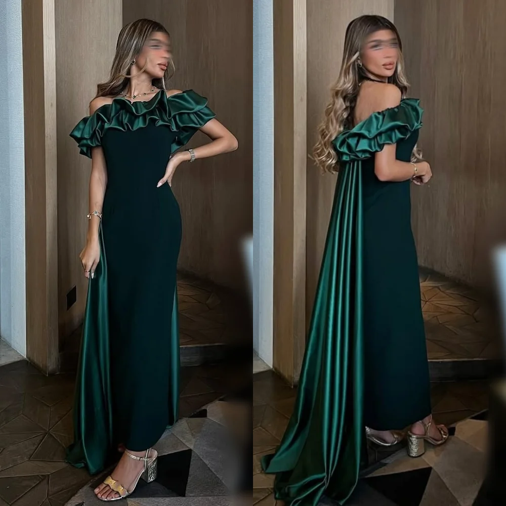 

Customized Jersey Pleat Off-the-shoulder Straight Midi Dresses Bespoke Occasion Woman Elegant Party Wedding Guest High Quality