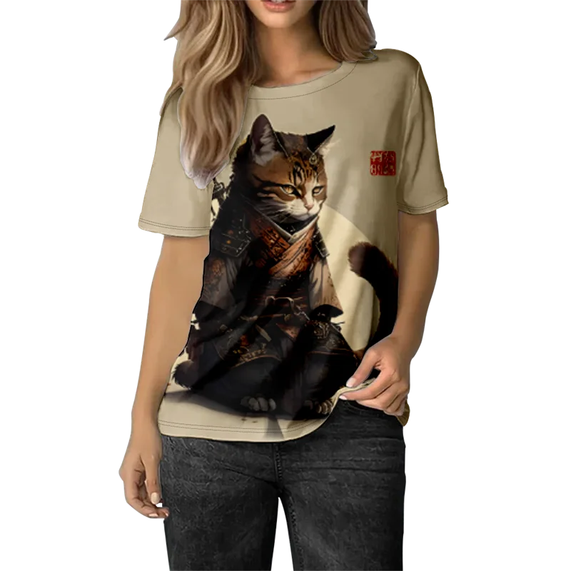 

Summer Cute Cat Print T Shirt Womens Short Sleeve Streetwear Beach Tops Fashion Harujuku Tee Oversize Clothes Daily Blusa