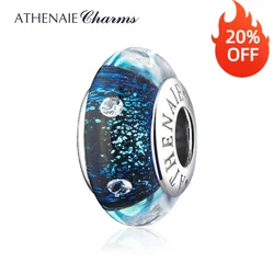 ATHENAIE S925 Sterling Silver Murano Authentic Glass Blue Star Charms Beads Fit Bracelet Necklace Gifts for Women Jewelry